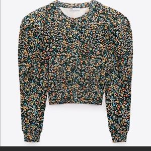 Zara cropped floral sweatshirt